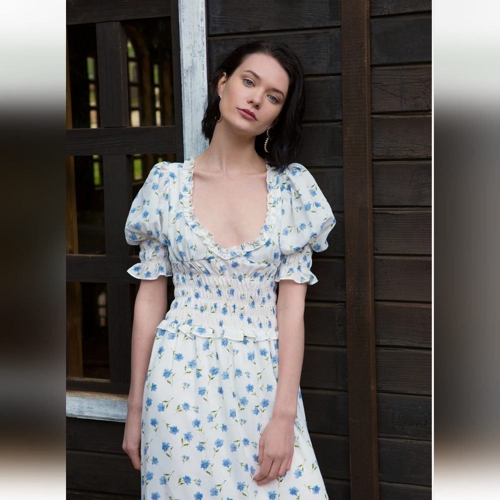 Sister Jane perennial tiered floral bow prairie style maxi dress Sz Mediun